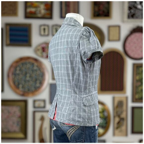 Kenzo Y2K Business Suit jacket Womens EU Size 42 US Size 4 Small Gray Plaid Vtg - Picture 3 of 12